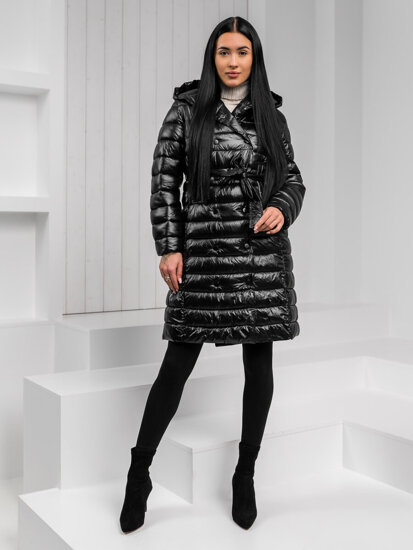 Women's Longline Quilted Lightweight Jacket with hood Black Bolf 5M3159A1