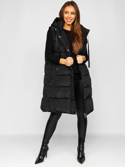 Women's Longline Quilted Oversize Gilet Black Bolf 81276