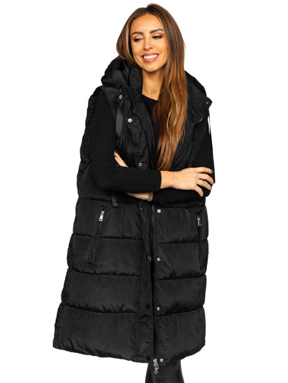 Women's Longline Quilted Oversize Gilet Black Bolf 81276