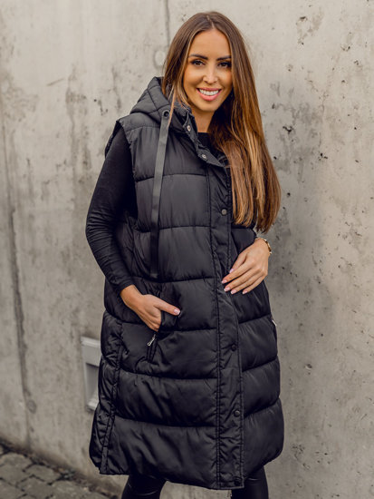 Women's Longline Quilted Oversize Gilet Black Bolf 81276