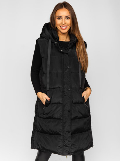 Women's Longline Quilted Oversize Gilet Black Bolf 81276