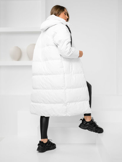 Women's Longline Quilted Winter Coat Jacket with hood White Bolf 5M3163