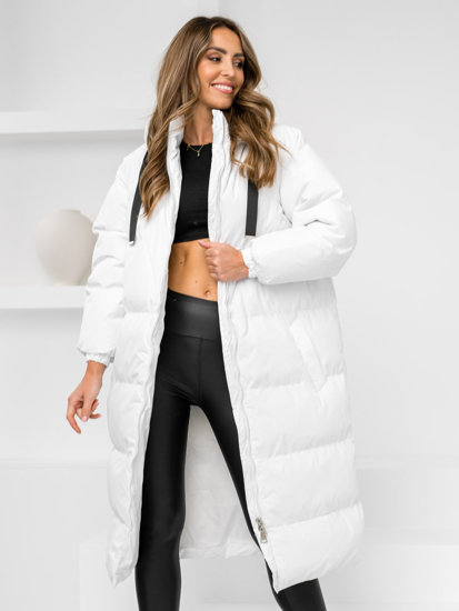 Women's Longline Quilted Winter Coat Jacket with hood White Bolf 5M3163