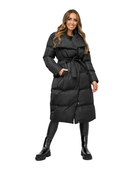 Women's Longline Quilted Winter Jacket Black Bolf 5M737