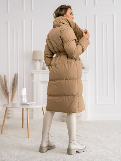 Women's Longline Quilted Winter Jacket Camel Bolf 5M737