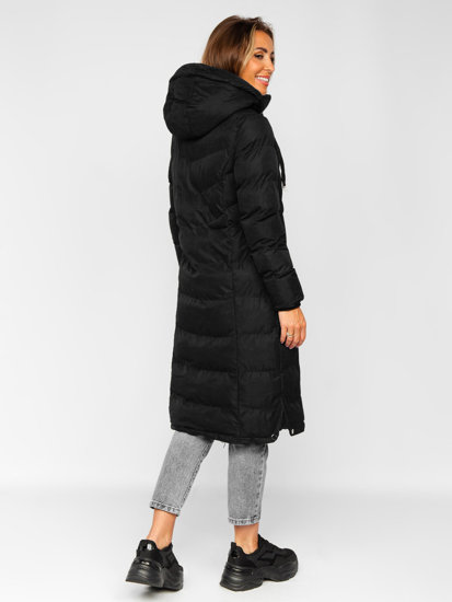 Women's Longline Quilted Winter Jacket with Hood Black Bolf 5M736