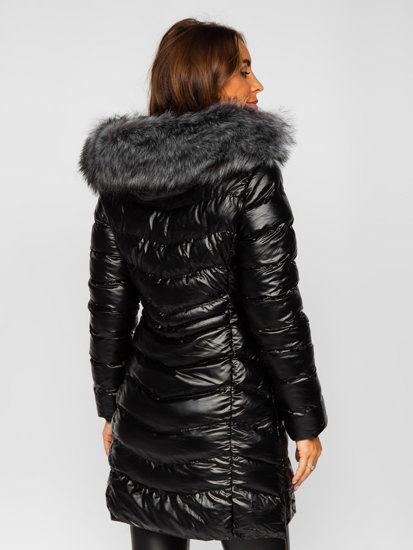 Women's Longline Quilted Winter Jacket with Hood Black Bolf 7076