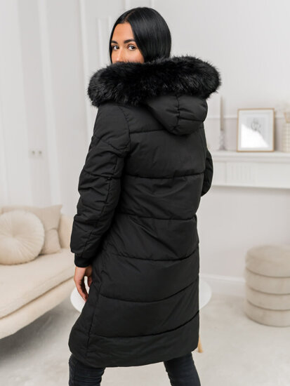 Women’s Longline Quilted Winter Jacket with hood Black Bolf 11Z8082