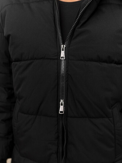 Women’s Longline Quilted Winter Jacket with hood Black Bolf 11Z8082