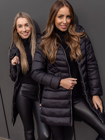 Women's Longline Quilted Winter Jacket with hood Black Bolf 11Z8083B