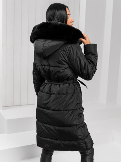 Women’s Longline Quilted Winter Jacket with hood Black Bolf 11Z8179