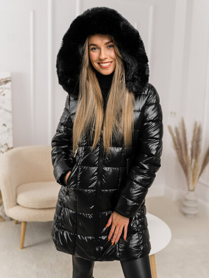 Women's Longline Quilted Winter Jacket with hood Black Bolf 16M9120A1