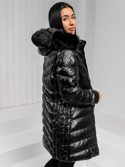 Women's Longline Quilted Winter Jacket with hood Black Bolf 5M3162A1