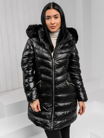 Women's Longline Quilted Winter Jacket with hood Black Bolf 5M3162A1