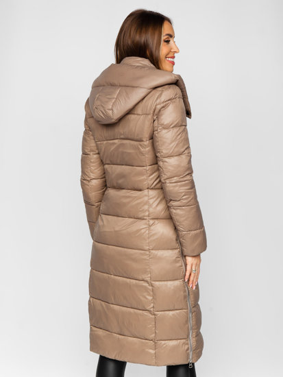 Women's Longline Quilted Winter Jacket with hood Brown Bolf M689