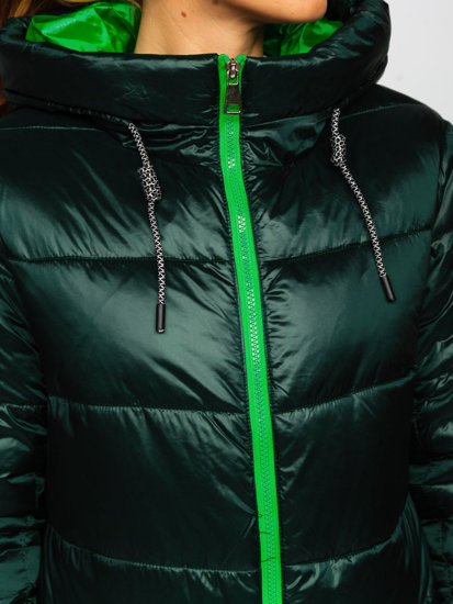 Women's Longline Quilted Winter Jacket with hood Green Bolf J9063