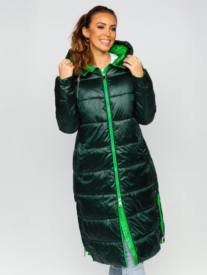 Women's Longline Quilted Winter Jacket with hood Green Bolf J9063