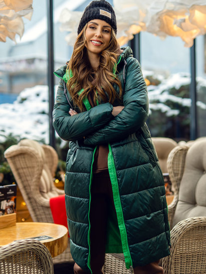 Women's Longline Quilted Winter Jacket with hood Green Bolf J9063A