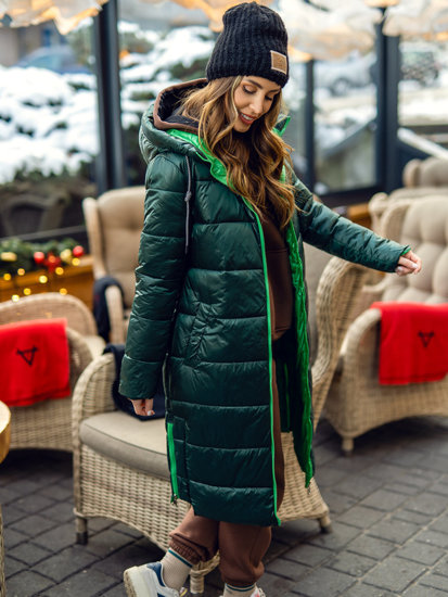 Women's Longline Quilted Winter Jacket with hood Green Bolf J9063A