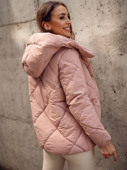 Women's Longline Quilted Winter Jacket with hood Pink Bolf 5M3175A