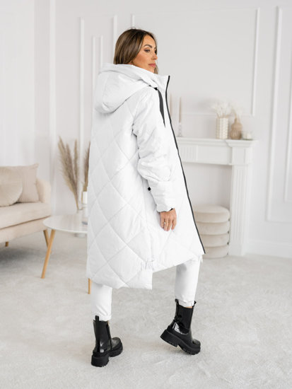 Women's Longline Quilted Winter Jacket with hood White Bolf 5M3168