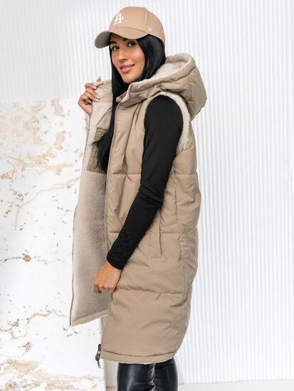 Women's Longline Reversible Quilted Gilet Beige Bolf 16M9166