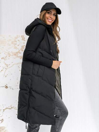 Women's Longline Reversible Quilted Gilet with hood Black Bolf B8022A1