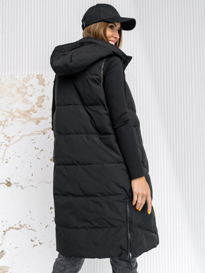 Women's Longline Reversible Quilted Gilet with hood Black Bolf B8022A1