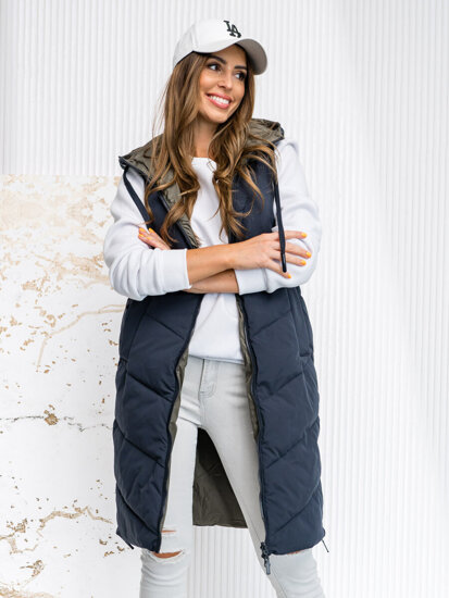 Women's Longline Reversible Quilted Gilet with hood Navy Blue Bolf B8022A1