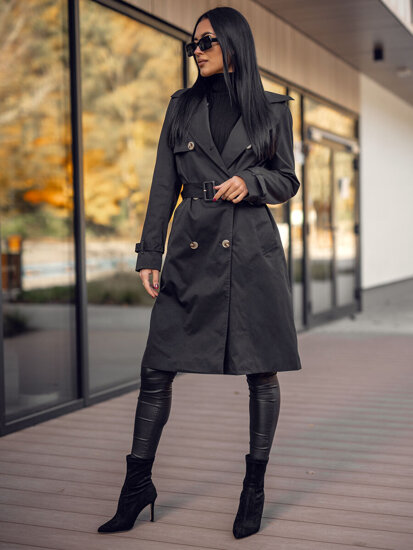 Women’s Longline Trench Coat Black Bolf 11Z8193