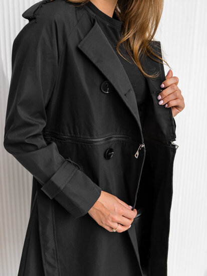 Women's Longline Trench Coat with Belt Black Bolf AG3011