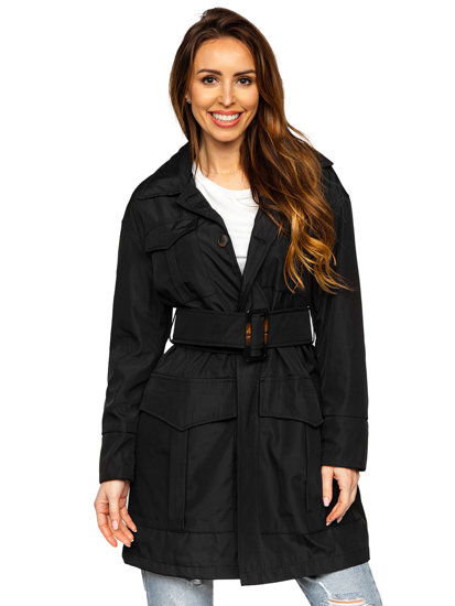 Women's Longline Trench Coat with Belt Black Bolf AG5012