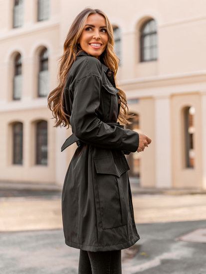 Women's Longline Trench Coat with Belt Black Bolf AG5012