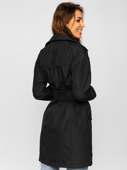 Women's Longline Trench Coat with Belt Black Bolf AG5012