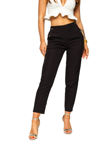 Women's Pants with Decorative Buttons Black Bolf 8155