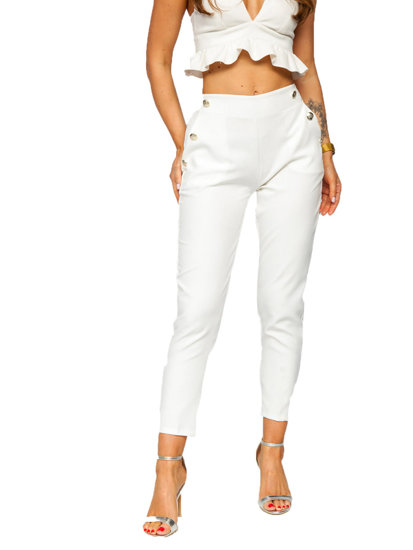 Women's Pants with Decorative Buttons White Bolf 8155