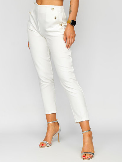 Women's Pants with Decorative Buttons White Bolf 8155