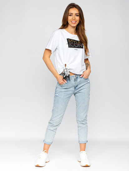 Women's Printed T-shirt with Sequins White Bolf DT101