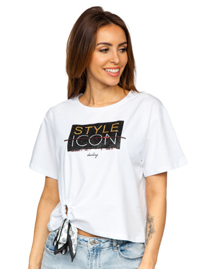 Women's Printed T-shirt with Sequins White Bolf DT101