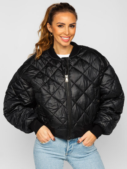 Women's Quilted Bomber Jacket Black Bolf J9089