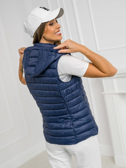 Women's Quilted Gilet with hood Navy Blue Bolf 16M9139