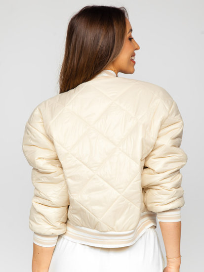 Women's Quilted Lightweight Bomber Jacket Beige Bolf 82556