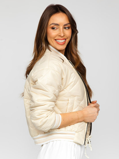 Women's Quilted Lightweight Bomber Jacket Beige Bolf 82556