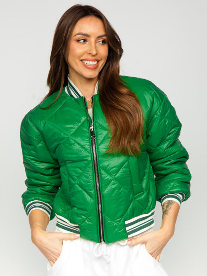 Women's Quilted Lightweight Bomber Jacket Green Bolf 82556