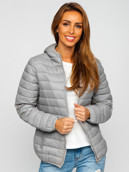 Women's Quilted Lightweight Hooded Jacket Grey Bolf M23036