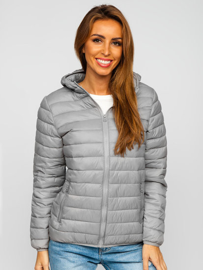 Women's Quilted Lightweight Hooded Jacket Grey Bolf M23036