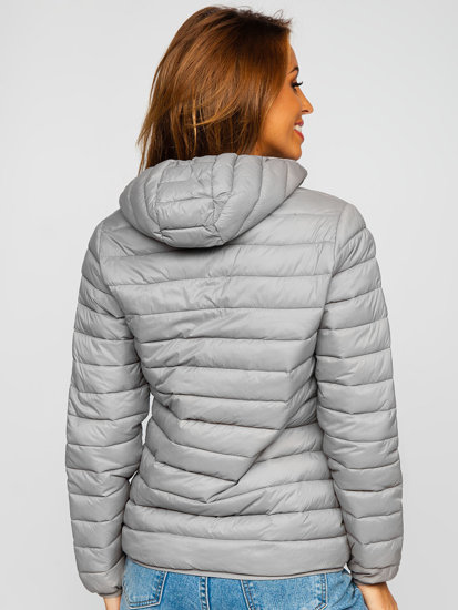 Women s Quilted Lightweight Hooded Jacket Grey Bolf M23036