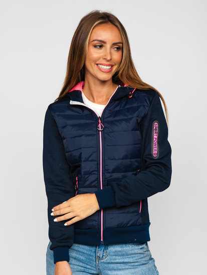 Women's Quilted Lightweight Hooded Jacket Navy Blue Bolf KSW4001