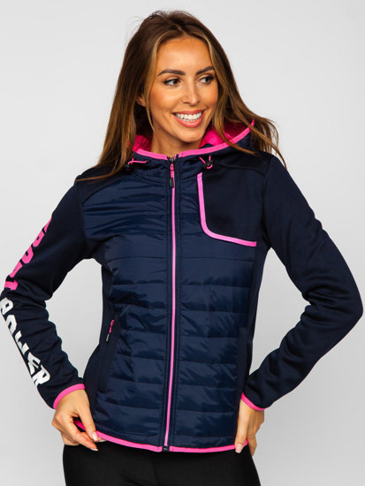 Women's Quilted Lightweight Hooded Jacket Navy Blue Bolf KSW4008