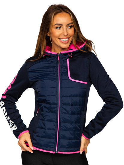 Women's Quilted Lightweight Hooded Jacket Navy Blue Bolf KSW4008